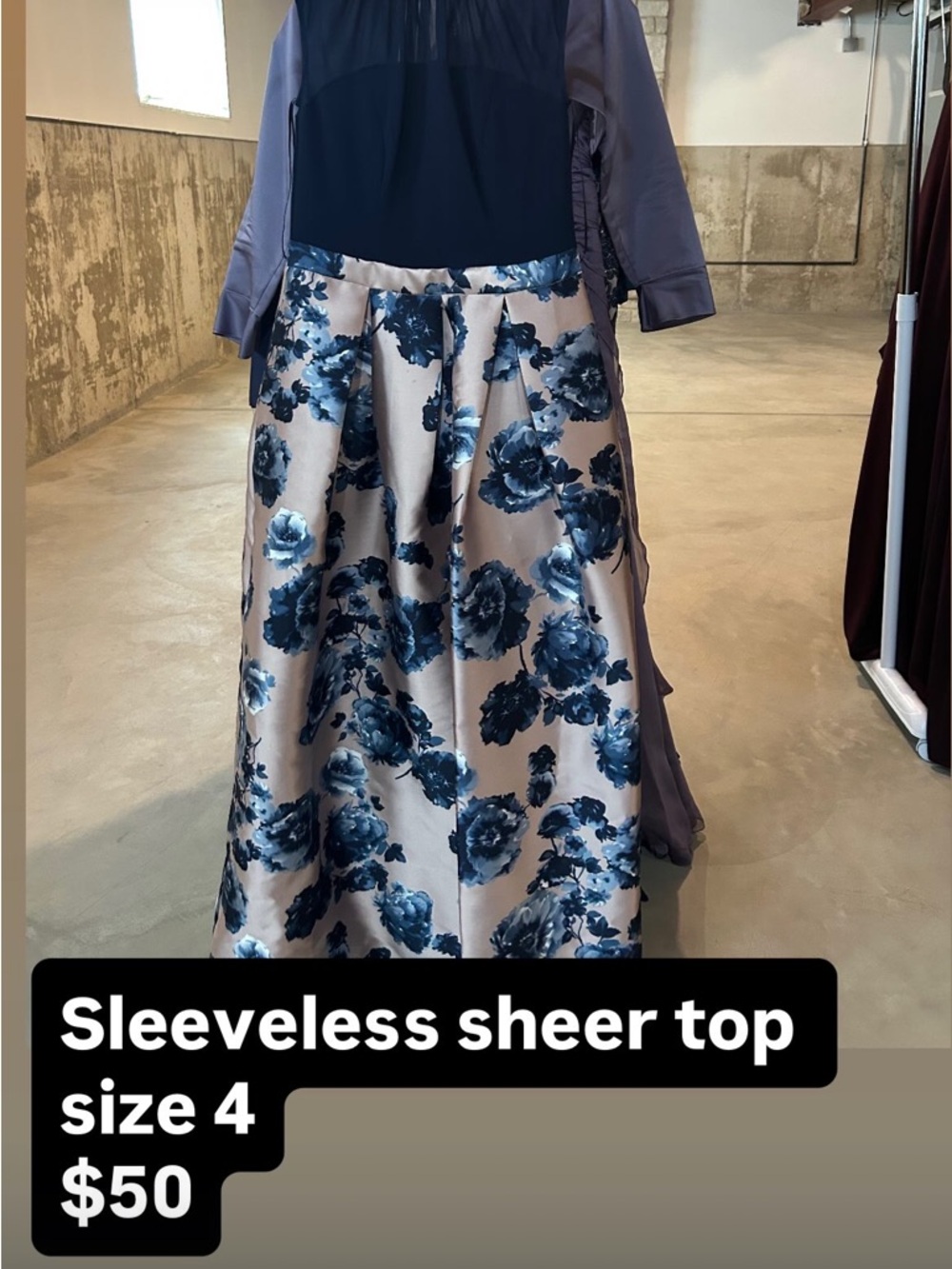 Floral A-Line Midi Skirt in Navy and Cream
